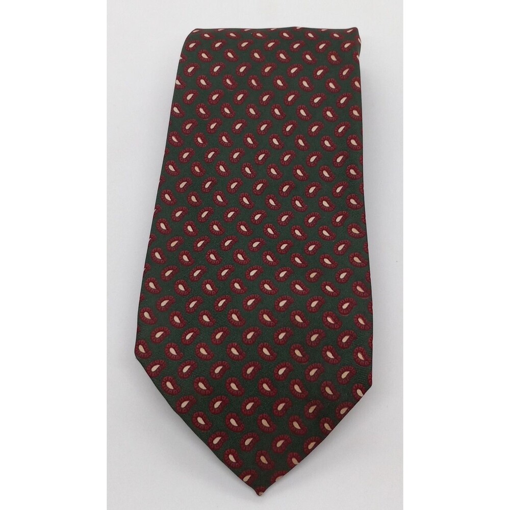 Brooks Brothers Silk Paisley Necktie. Green Red & White Men's Tie  56" x 3 5/8"